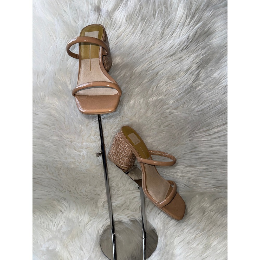 Dolce Vita Women's Cafe Croc Embossed Nancie Block-Heel Square-Toe Sandals 5.5-6